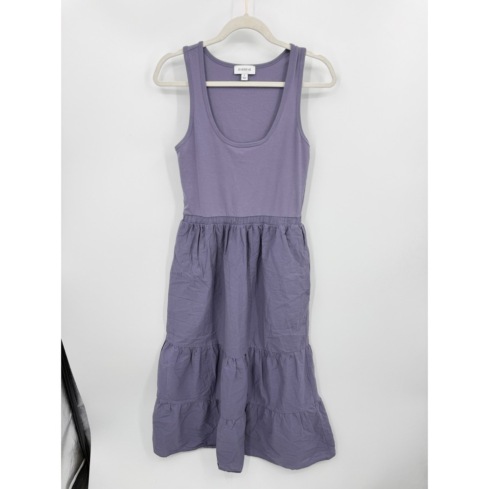 Evereve Marguerite Mixed Media Midi Dress Women Small Purple Tiered Sleeveless